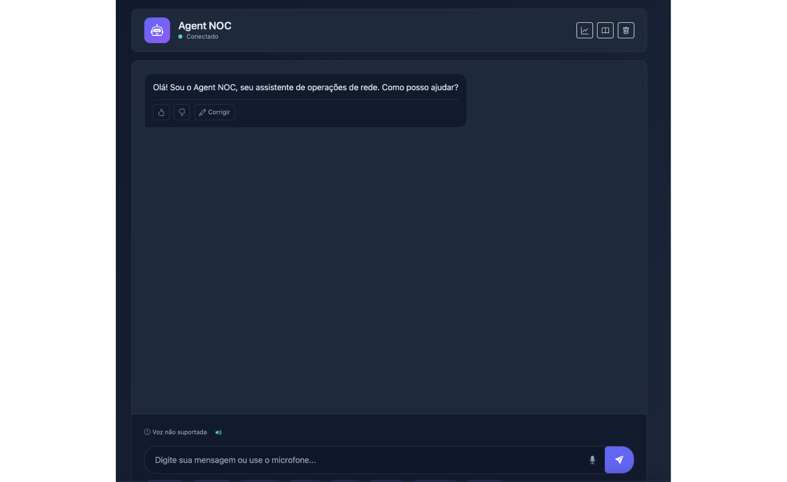 Chat do Agent NOC, o assistente de operações de rede com IA